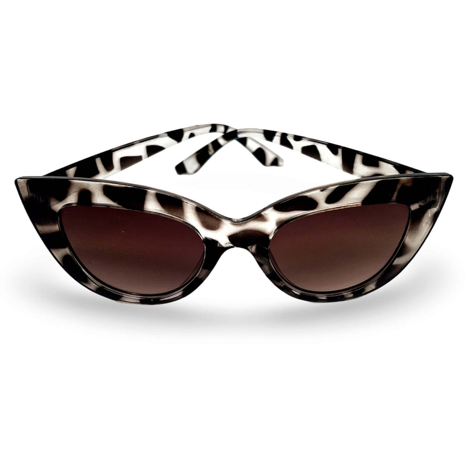 Modebrille Vintage Animal Print – Cat-Eye Damen Brille im Beige-Schwarz-Weiß Animal Print, Frontansicht | LiBEAU
