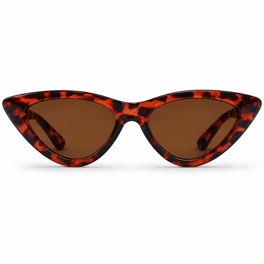 Modebrille Cat-Eye Rotbraun – LiBEAU Damen Sonnenbrille rotbraunes Leoprint-Muster mit spitzer Cat-Eye-Form und bernsteinfarbenen Gläsern, Produktansicht | LiBEAU

