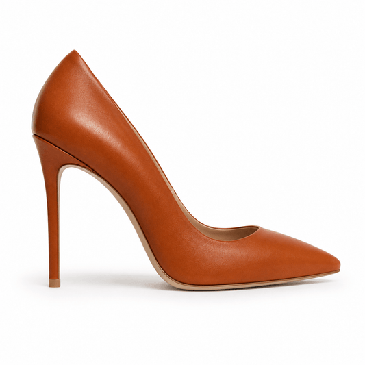 Brown Sugar Pumps – LiBEAU Damen High Heel Pumps in Cognac/Braun aus Leder mit 10 cm Absatz, Produktansicht | LiBEAU
