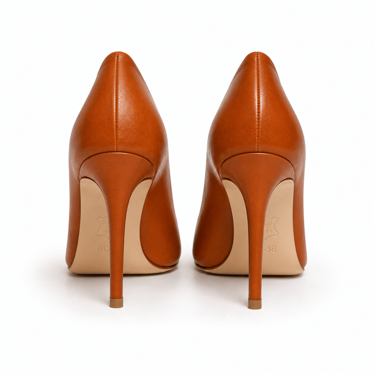 Brown Sugar Pumps – LiBEAU 10 cm Absatz Cognac Leder, Detailansicht Absatz Brown Sugar Pumps | LiBEAU
