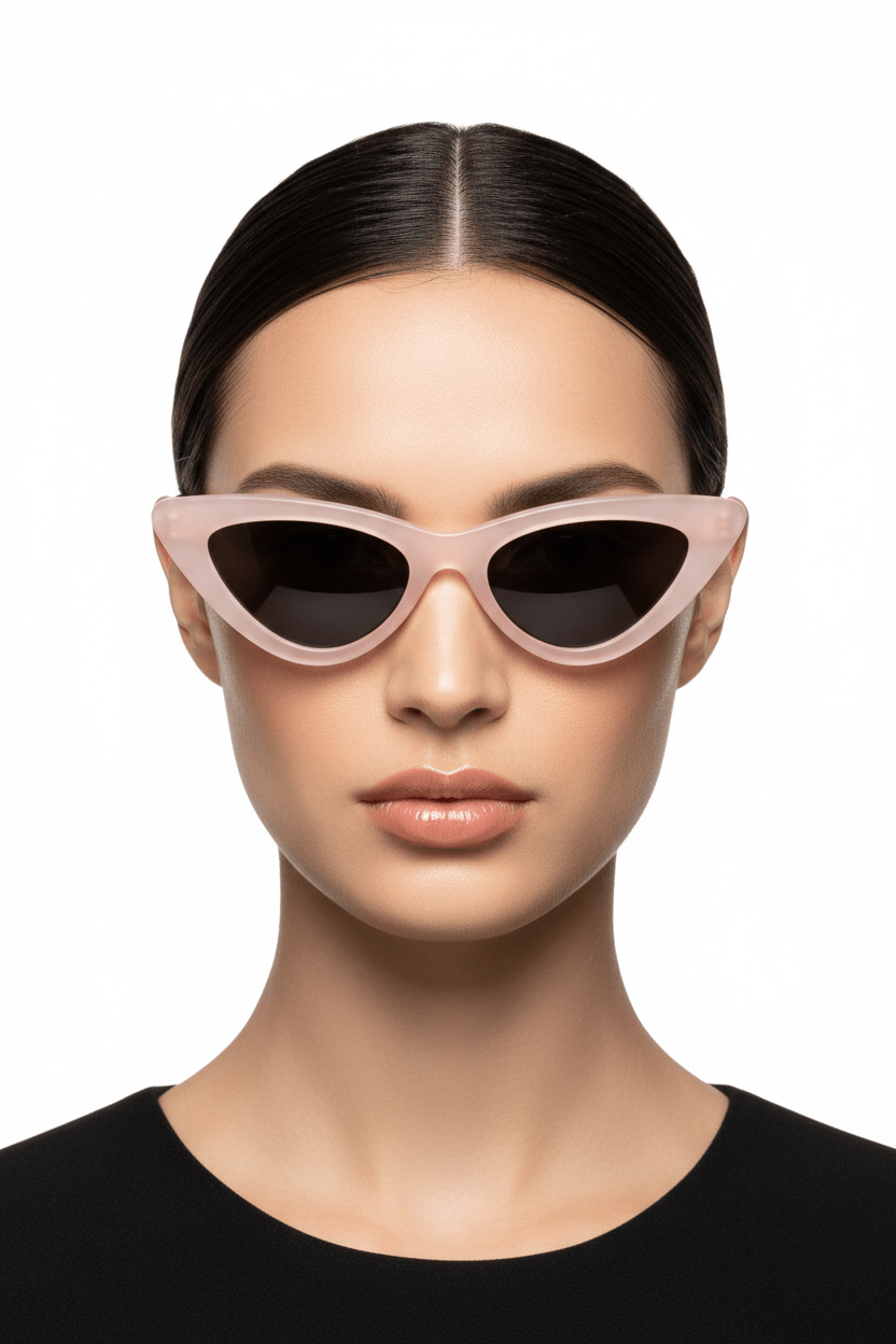 Modebrille Cateye Rosé – Model trägt rosa Cat-Eye Brille im Retro-Stil | LiBEAU

