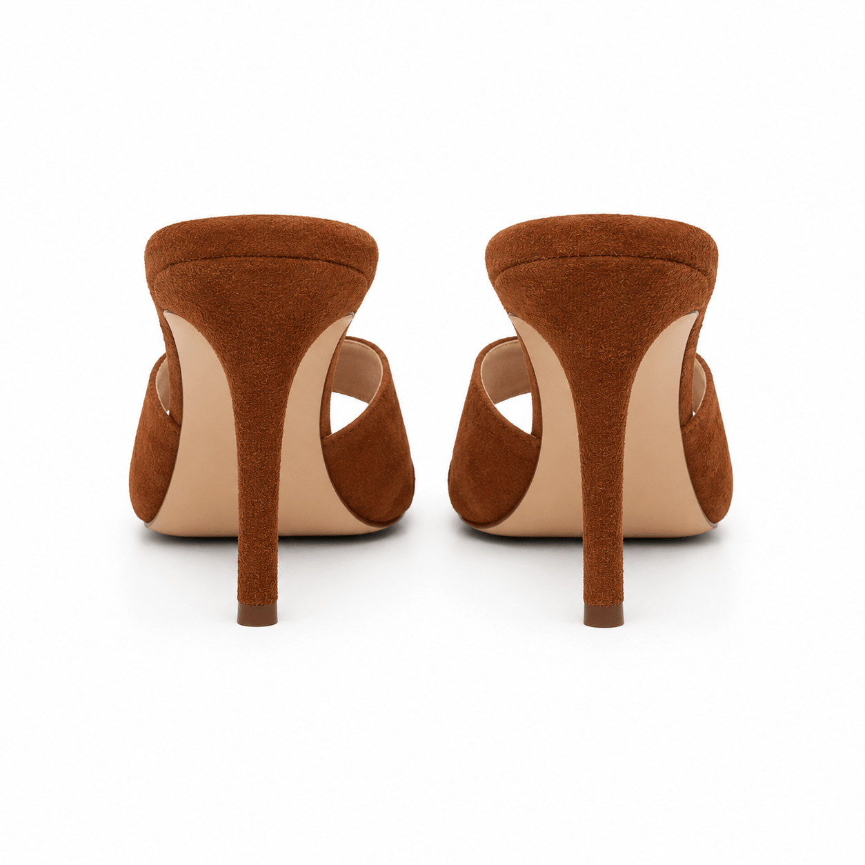 Cecile Mules Cognac – Absatzdetail, 8 cm Stiletto aus Wildleder | LiBEAU
