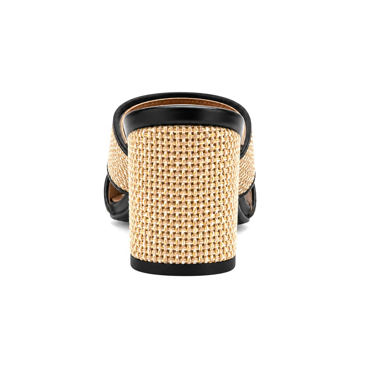 Celine Mules – Blockabsatz Detailansicht, Raffia-Textur und schwarze Sohle | LiBEAU

