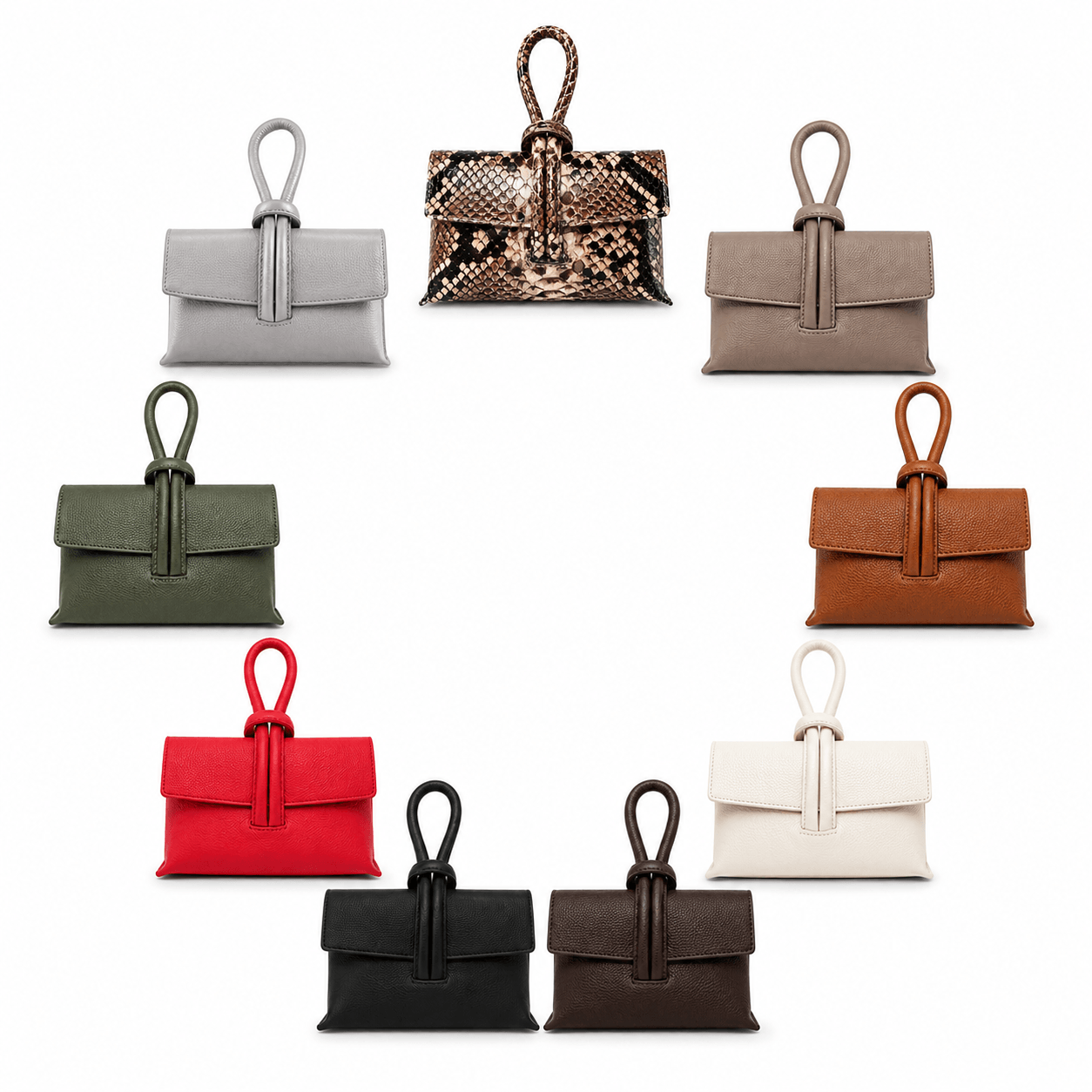 Clutch Michelle – LiBEAU Damen Leder Clutch in allen verfügbaren Farben: Grau, Snake, Taupe, Army/Dunkelgrün, Savana/Cognac, Rosso/Rot, Nero/Schwarz, Choco/Dunkelbraun und Weiß, mit charakteristischem Loop-Henkel | LiBEAU
