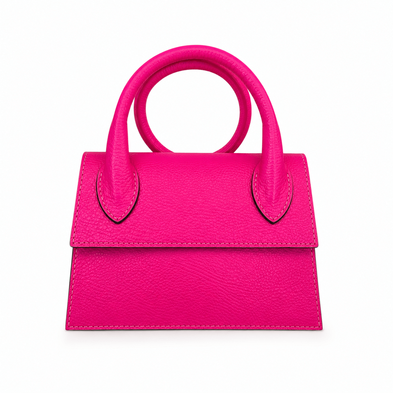 Clutch Viola – LiBEAU Damen Clutch Fuchsia genarbtes Leder, strukturierte Klappe mit kontrastierender schwarzer Kante und runden Rollhenkeln, Frontansicht | LiBEAU
