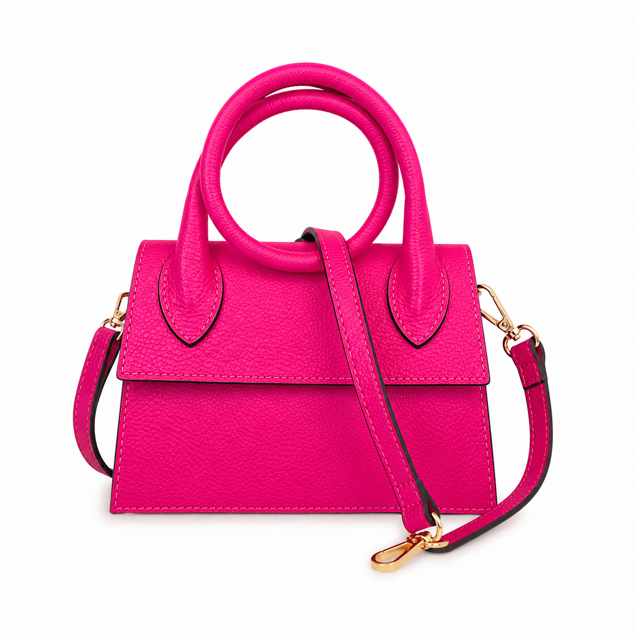Clutch Viola – LiBEAU Damen Clutch Fuchsia Leder mit abnehmbarem Fuchsia-Schulterriemen und Goldkarabinern, Schräg-Frontansicht | LiBEAU
