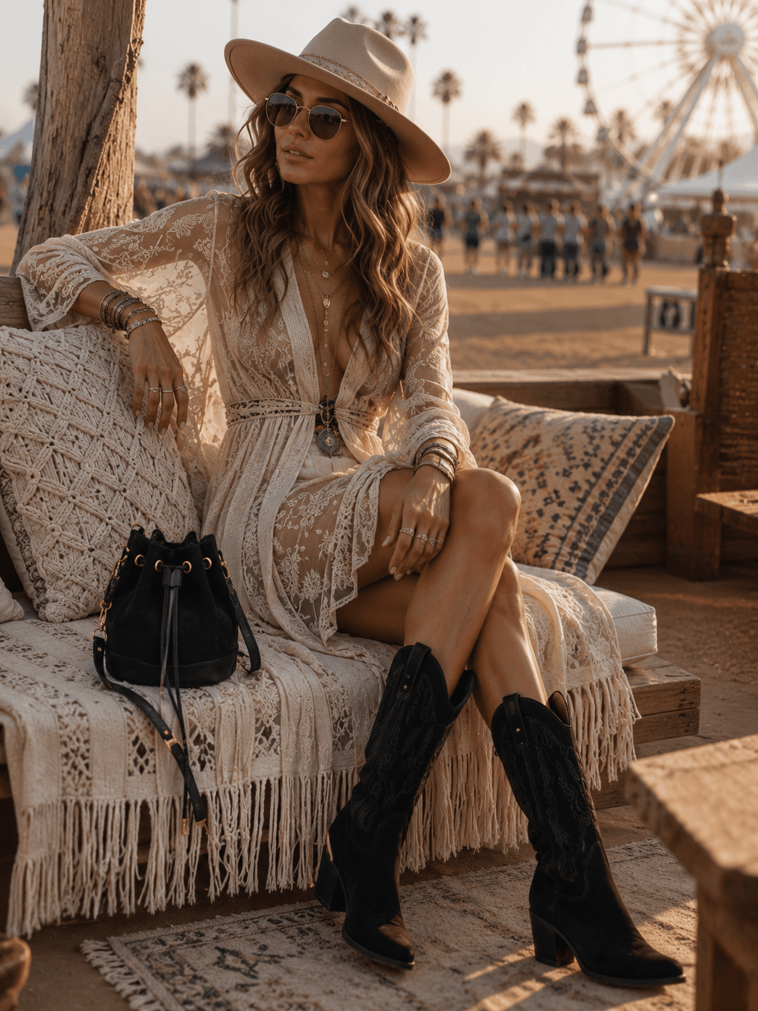 Dakota Boots Schwarz – Model trägt Western Stiefel seitlich | LiBEAU
