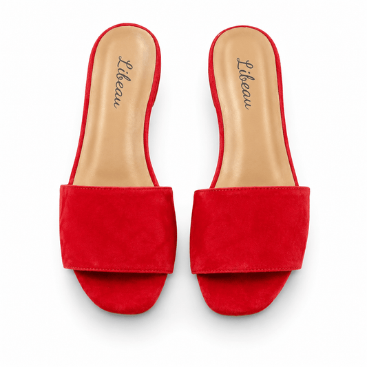 Feya Slipper – Rote Wildleder-Slipper Hauptansicht, flach & leicht | LiBEAU
