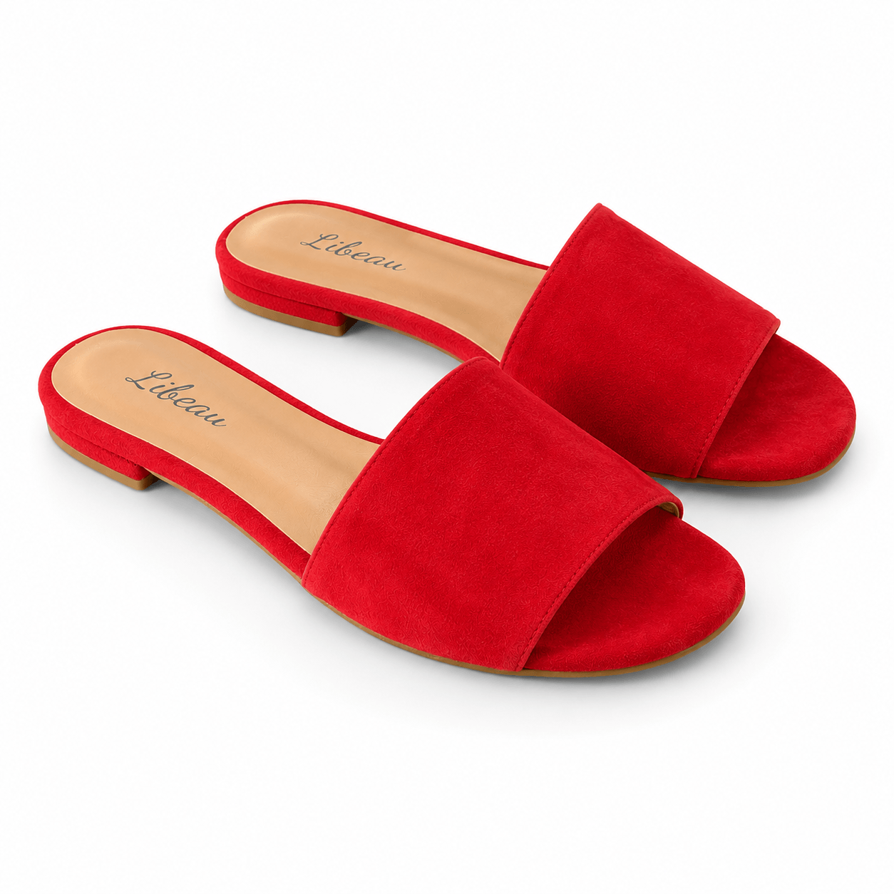 Feya Slipper – Rote Wildleder-Slipper Detailansicht Sohle & Material | LiBEAU
