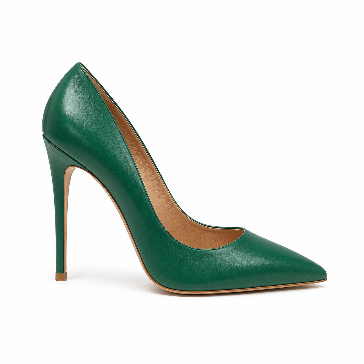 Green Footprint Pumps – LiBEAU Damen Stiletto High Heels in Grün aus Leder mit 11,5 cm Metallabsatz, Produktansicht | LiBEAU
