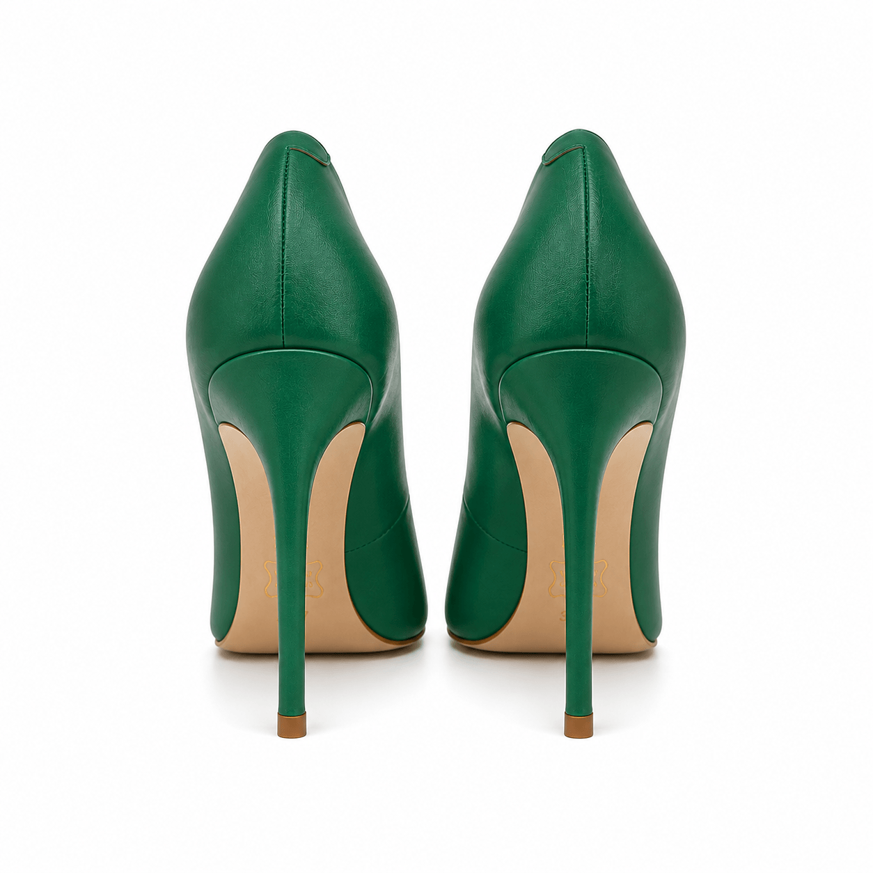 Green Footprint Pumps – LiBEAU 11,5 cm Metallabsatz Stiletto Grün Leder, Detailansicht Absatz | LiBEAU

