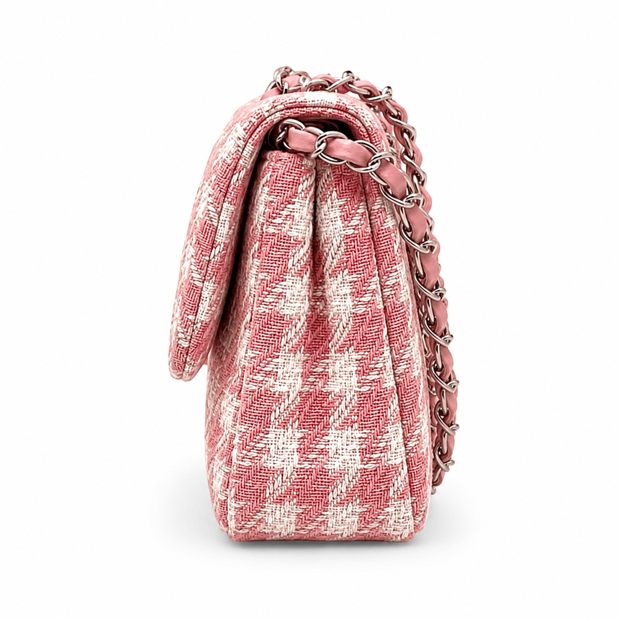 Clutch Tweed Rosé – Women's Evening Bag Pink Plaid Tweed with Gold Chain Strap