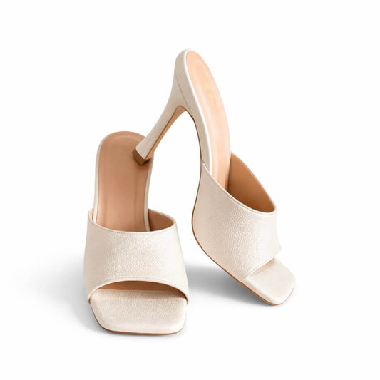 Ivory Mules – Elegante Creme Slip-On Mules mit 8 cm Absatz | LiBEAU
