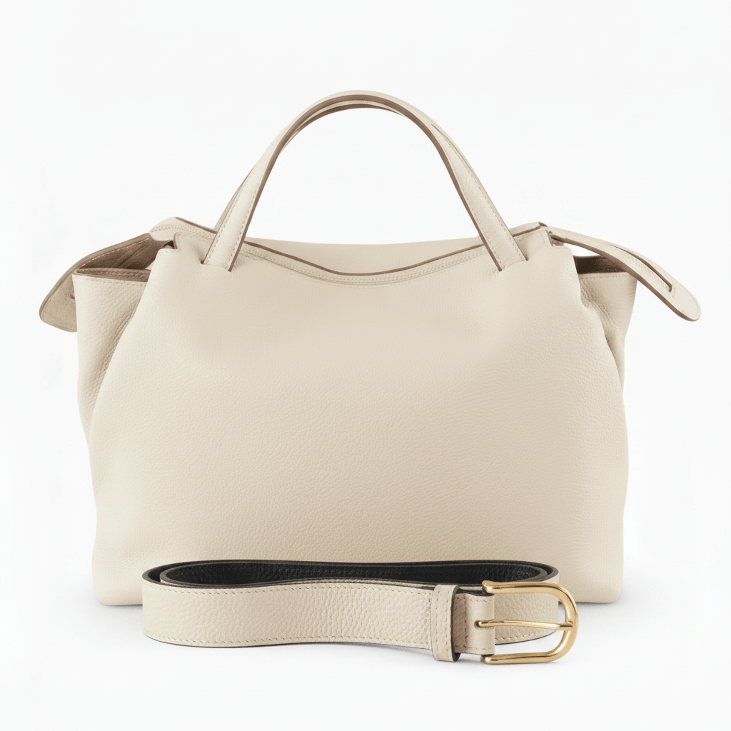 Jasmine Set Panna – Ledertasche und Gürtel in Cremeweiß, Produktansicht | LiBEAU
