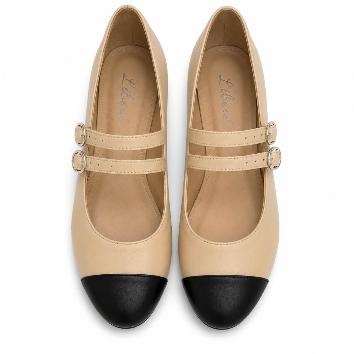 Kelly Ballerinas – LiBEAU Damen Mary Janes in Nudé aus Leder mit elegantem Riemen, Frontansicht | LiBEAU
