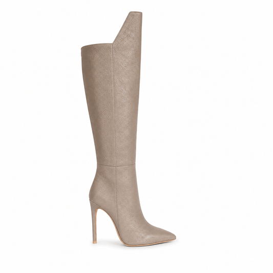 Letizia Stiefel – LiBEAU Damen Overknee Stiefel Taupe Leder, Seitenansicht | LiBEAU