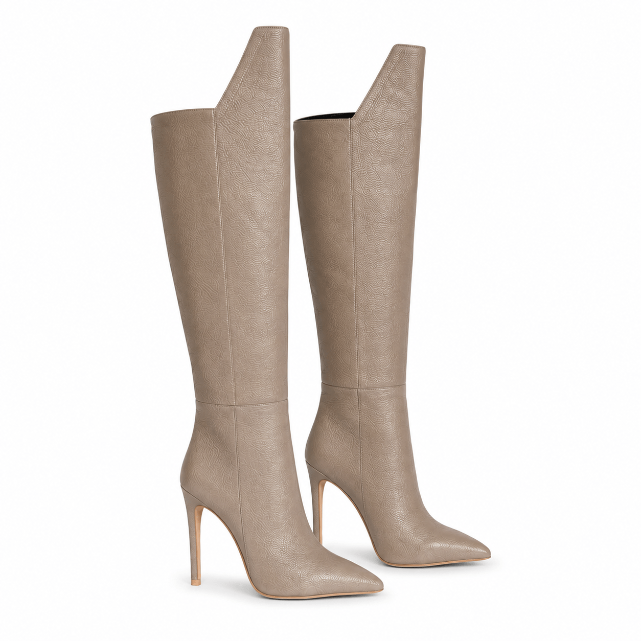 Letizia Stiefel – LiBEAU Taupe Overknee Stiefel schräg, schlanke Silhouette Paar | LiBEAU