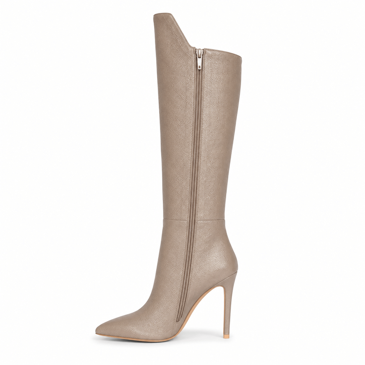 Letizia Stiefel – LiBEAU Detailansicht Reißverschluss, Taupe Leder Seitenansicht | LiBEAU