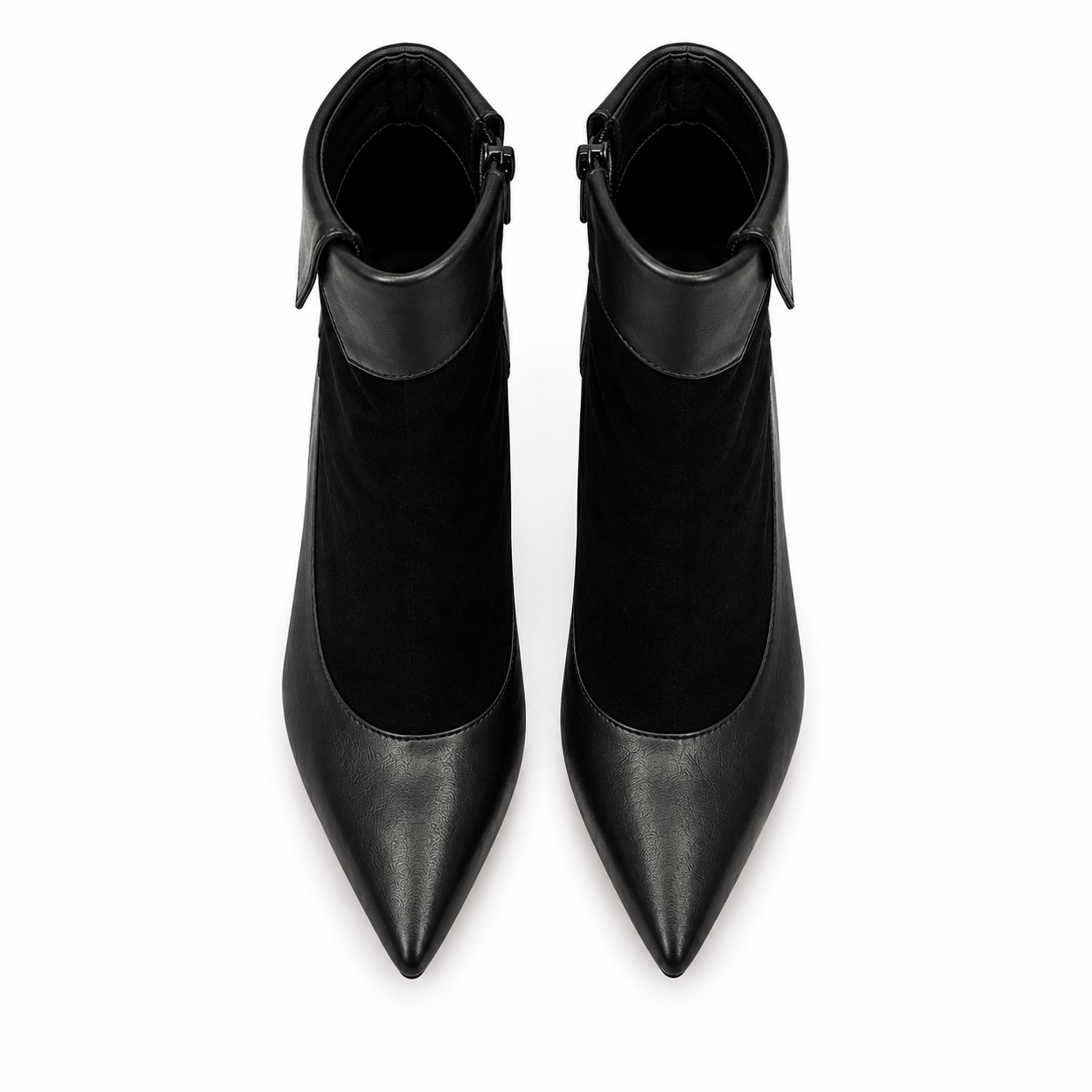 Mamba Stiefeletten – LiBEAU Schwarze Leder Wildleder Ankle Boots Paar, schlanker 10 cm Stiletto-Absatz und gefalteter Schaftrand | LiBEAU
