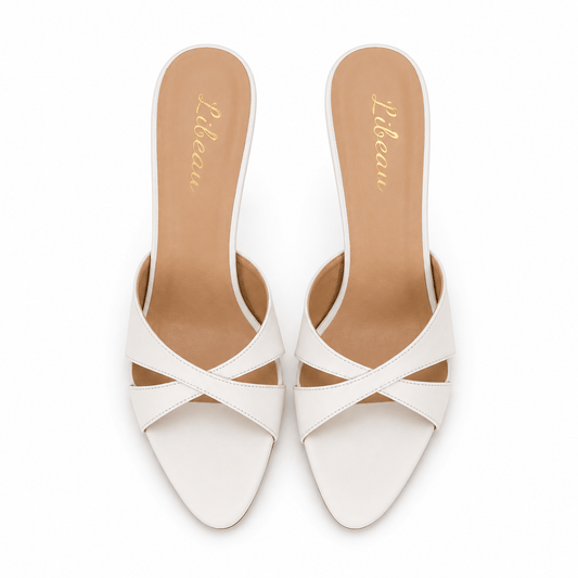 Manon Mules Weiß – Detailansicht Leder & Innensohle | LiBEAU
