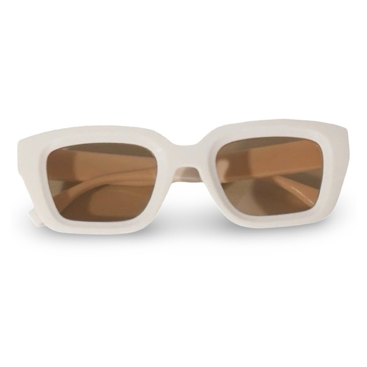 Modebrille Panna – LiBEAU Damen Sonnenbrille breiter rechteckiger Rahmen in Panna-Weiß mit braunen Gläsern, Produktansicht | LiBEAU
