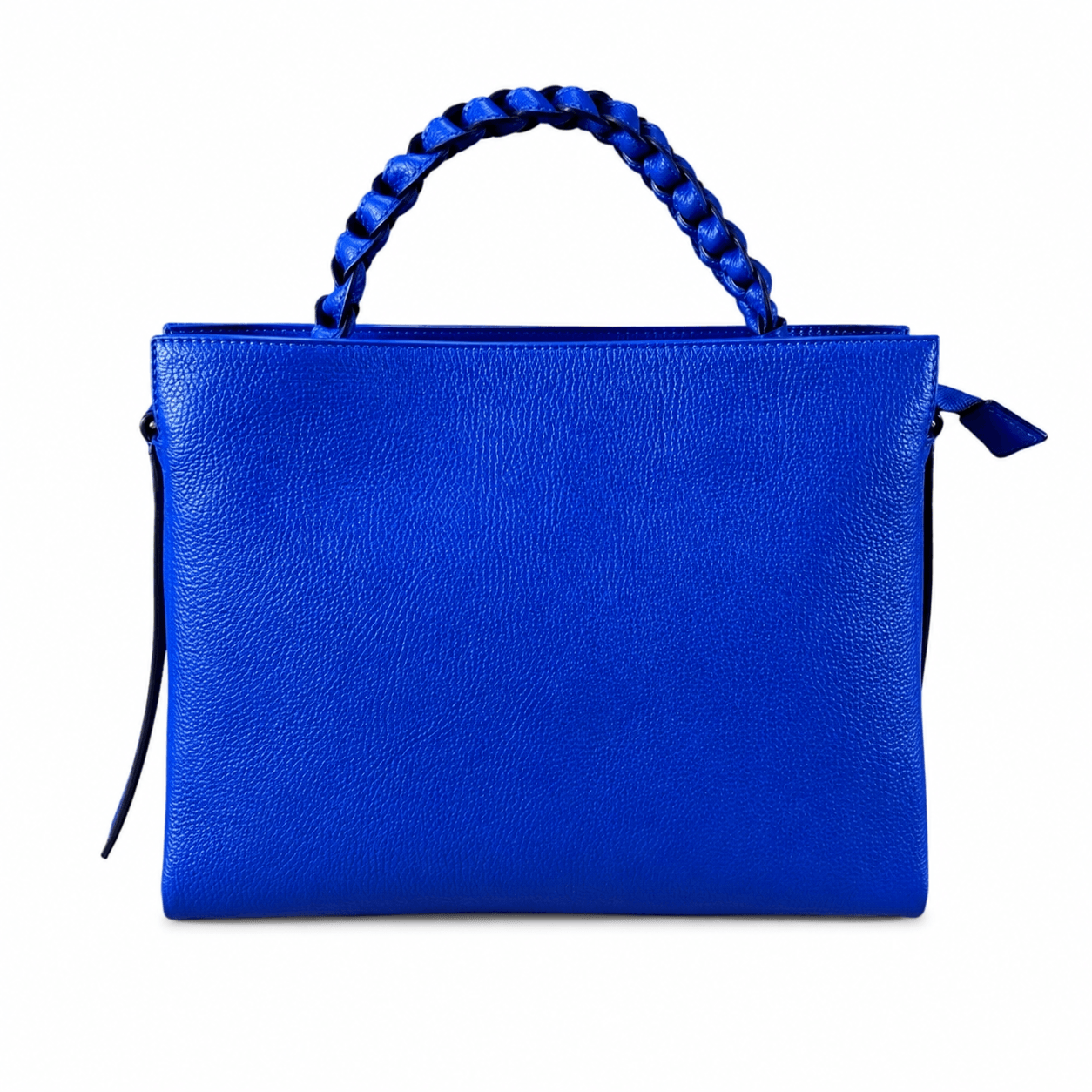 Monica Bag – LiBEAU Damen Henkeltasche Royalblau Leder, geflochtener Henkel und genarbte Lederstruktur, Frontansicht | LiBEAU
