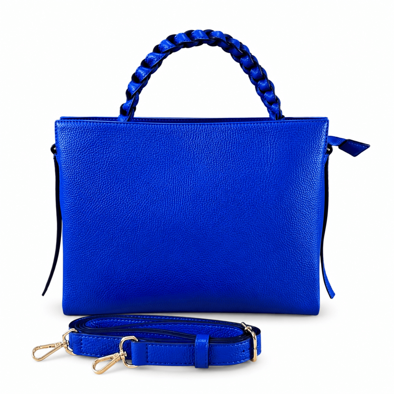Monica Bag – LiBEAU Royalblau Leder Henkeltasche mit abnehmbarem gleichfarbigem Schulterriemen und Goldkarabinern, Frontansicht | LiBEAU
