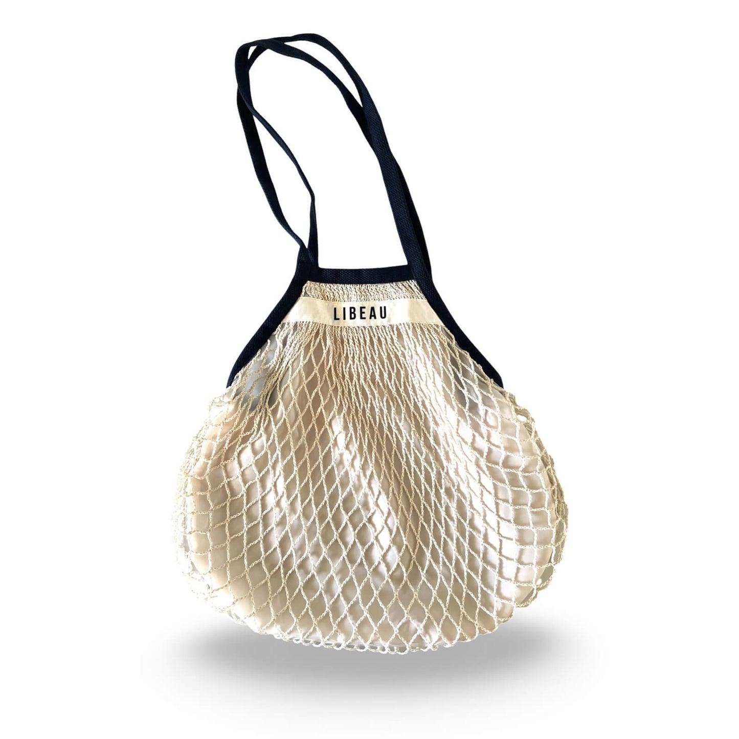 Netztasche Marine – Netz-Shopper Beige & Dunkelblau, Seitenansicht | LiBEAU
