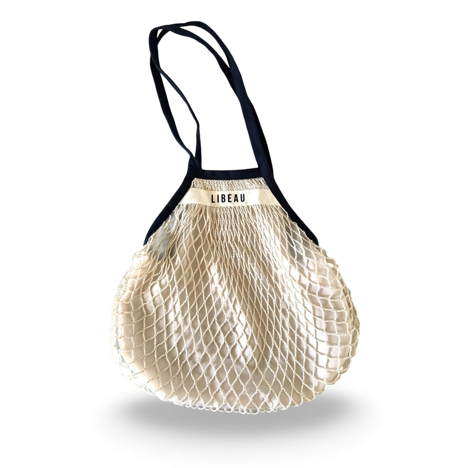 Netztasche Marine – Netz-Shopper Beige & Dunkelblau, Seitenansicht | LiBEAU
