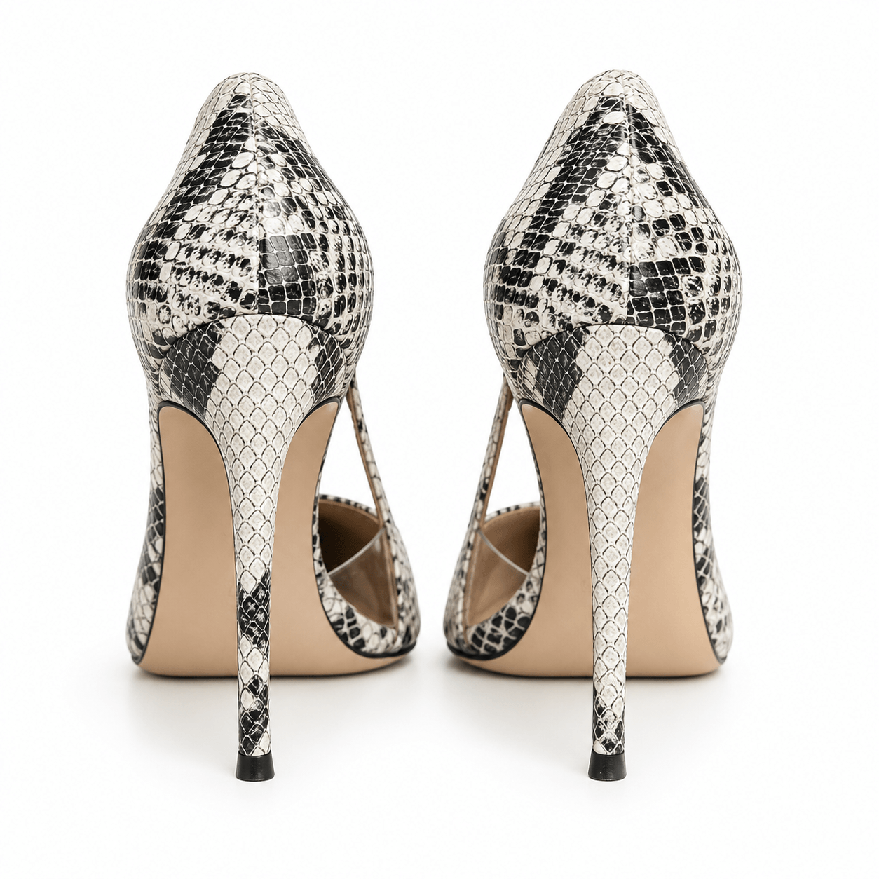 Nikita Pumps – LiBEAU Detailansicht Snake-Optik Leder in Nudé, 10 cm Absatz | LiBEAU
