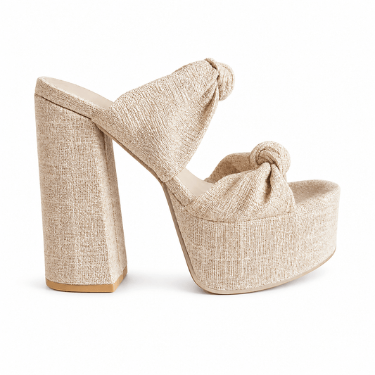 Noel Shoes – Beige High Heels Detailansicht Knotendesign | LiBEAU
