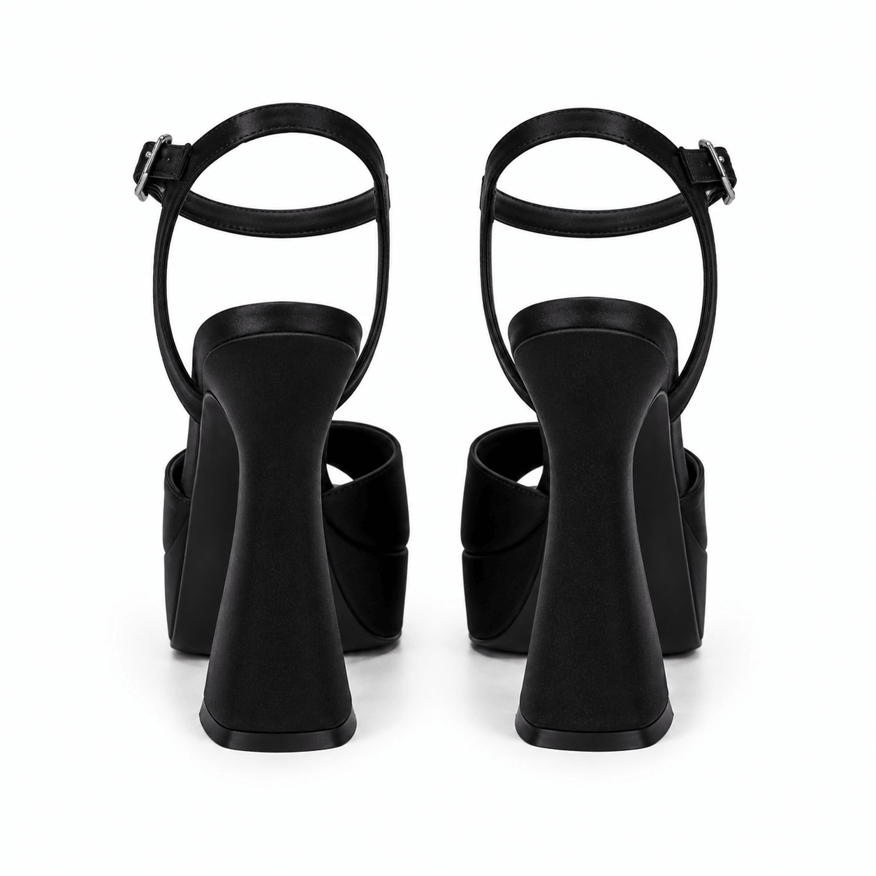 Noir Sandals Schwarz – Rückansicht, Knöchelriemen mit Strass-Schnalle | LiBEAU
