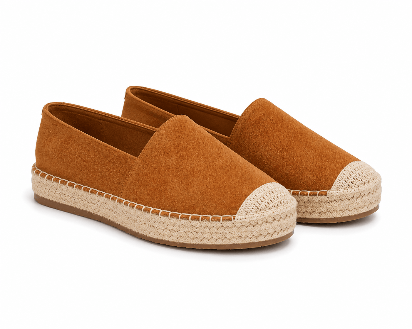 Nola Espadrilles Cognac – Rückansicht, geflochtene Jute-Sohle & Wildlederimitat | LiBEAU
