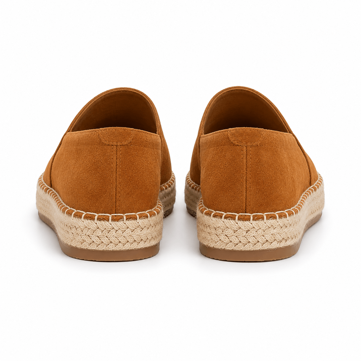 Nola Espadrilles Cognac – Rückansicht, geflochtene Jute-Sohle & Wildlederimitat | LiBEAU

