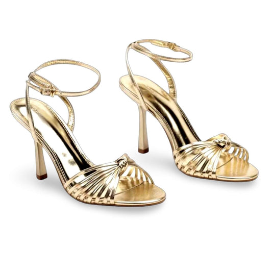 Orel Sandals – Goldene Riemchensandalen 10 cm Absatz, Hauptansicht | LiBEAU
