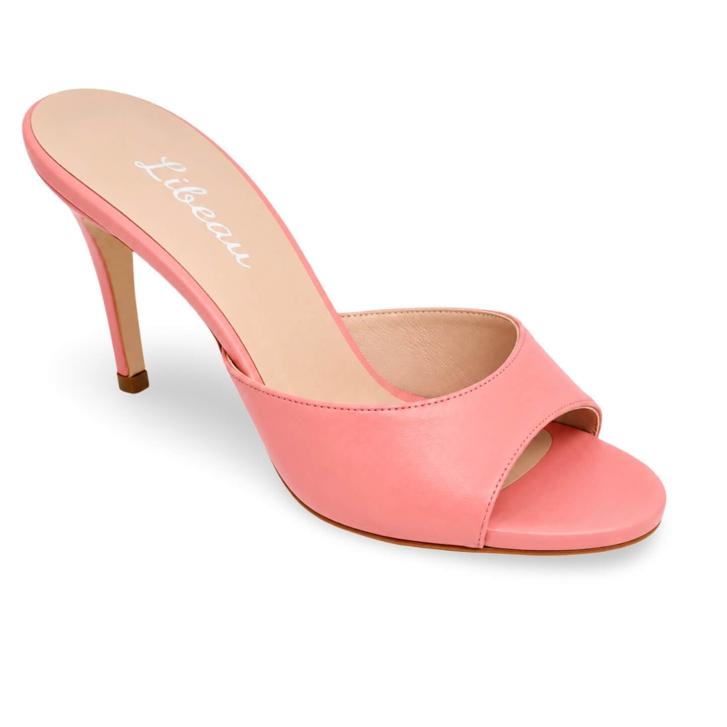 Pinkyflower Mules – LiBEAU Damen Pastell-Mules in zartem Rosé aus Leder mit 8 cm Absatz, Produktansicht | LiBEAU
