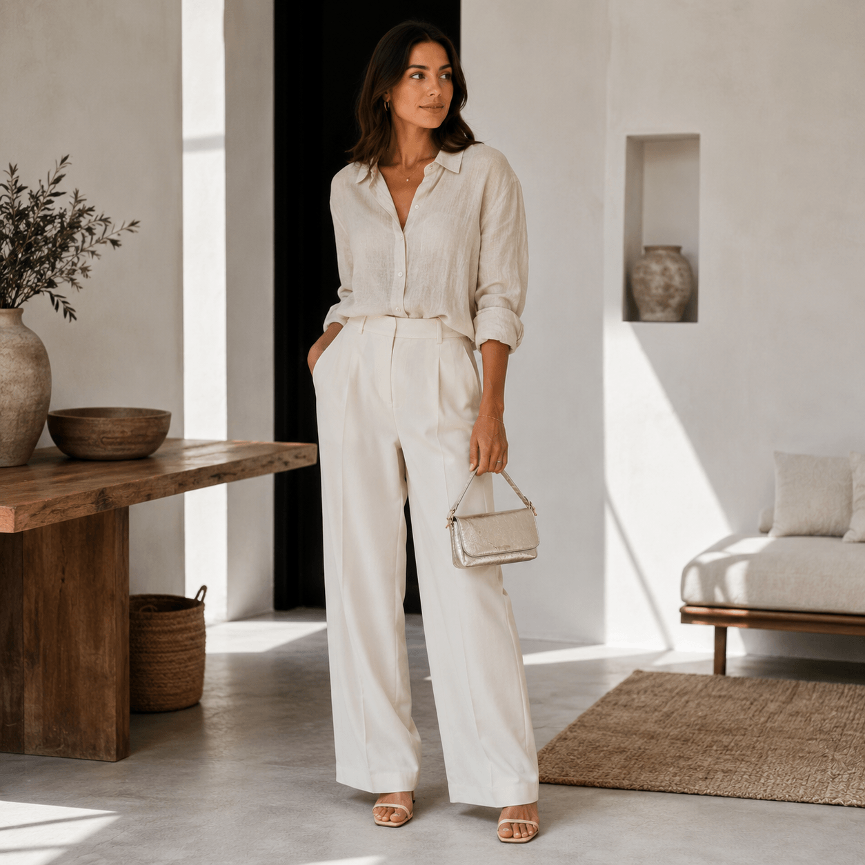 Pochette Venus Goldy – Model trägt goldene Leder Umhängetasche, glamouröser Abendlook | LiBEAU
