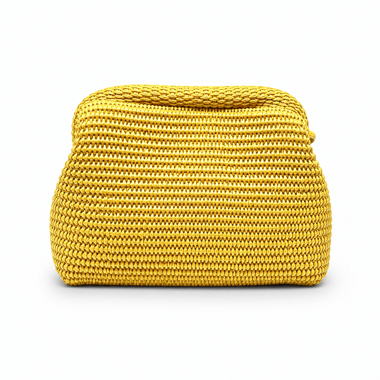 Clutch Raffia Sunkissed – LiBEAU Damen Clutch Gelb strukturiertes Raffia-Geflecht mit gewölbtem Deckel und Reißverschluss-Detail, Frontansicht | LiBEAU
