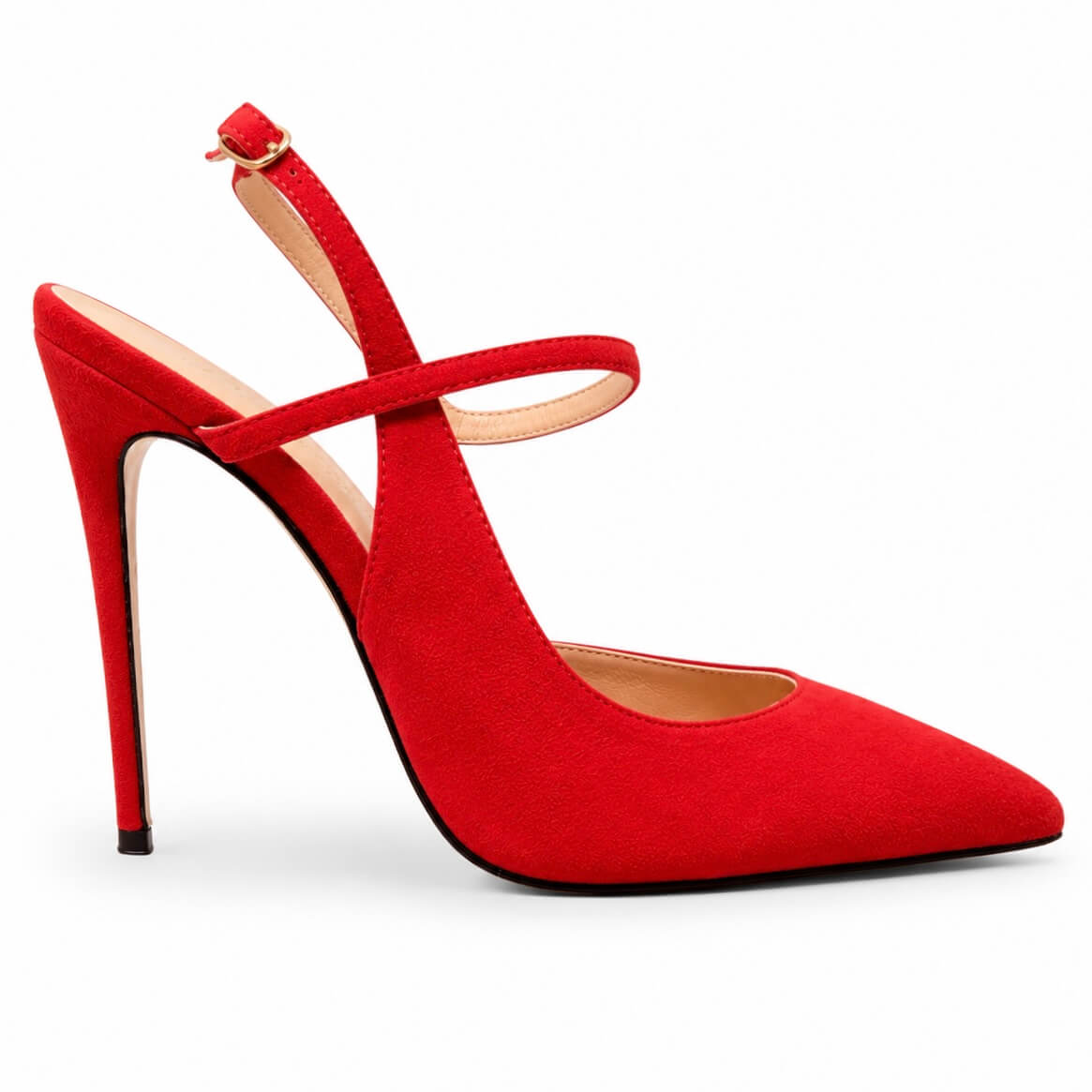 Red Seduction Sling Pumps – LiBEAU Damen Stiletto Slingpumps in Rot aus Suede, eleganter Slingback-Riemen, Frontansicht | LiBEAU
