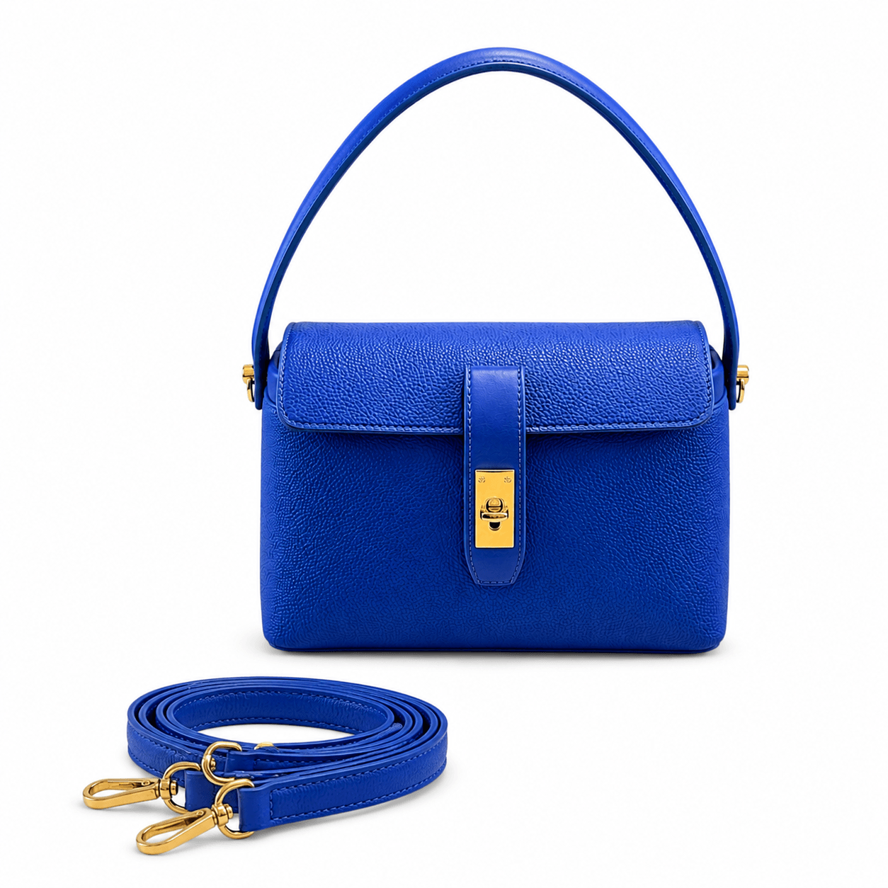 Handbag Royal – Royalblaue Henkeltasche mit abnehmbarem Schulterriemen und Goldverschluss | LiBEAU
