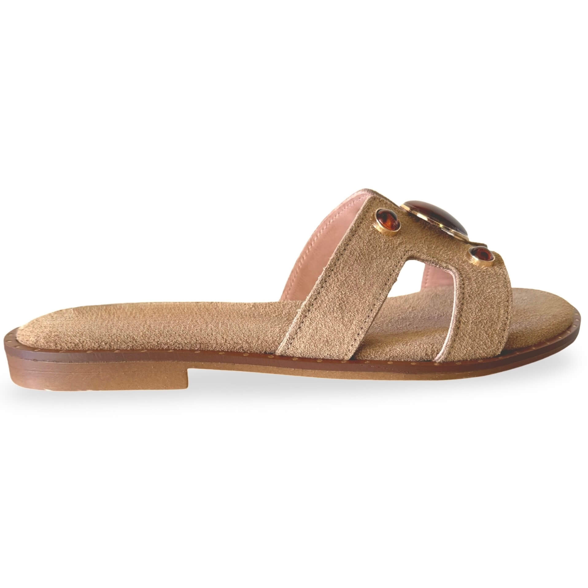 Mosaic Slipper – Seitenansicht Beige Sandton Wildleder | LiBEAU
