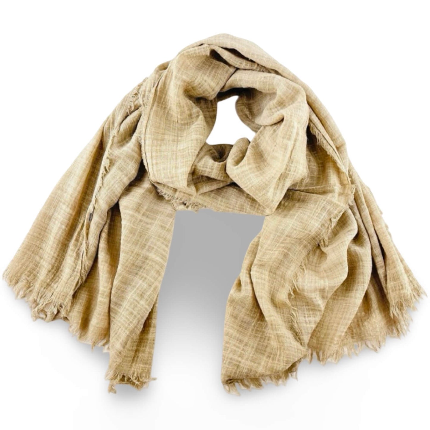 Summer Scarf Beige – LiBEAU leichter Sommerschal beige, transparente Gaze-Textur mit Fransen, 70x140 cm | LiBEAU
