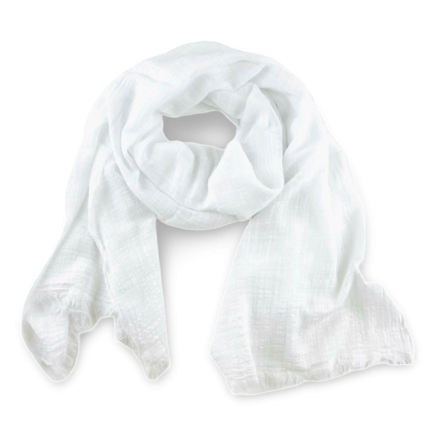 Summer Scarf Weiß – LiBEAU leichter Sommerschal weiß, transparente Gaze-Textur mit Fransen, 70x140 cm | LiBEAU
