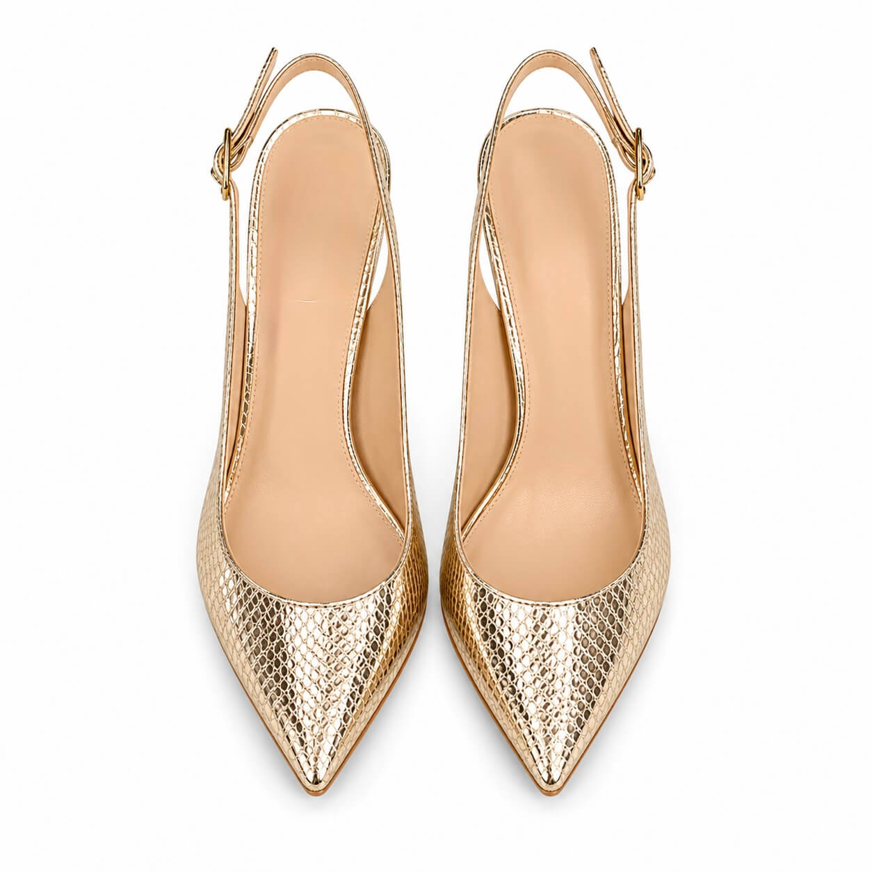 Tory Sling Pumps – LiBEAU Damen Stiletto Slingpumps in Gold aus Leder mit 10 cm Absatz und Slingback-Riemen, Produktansicht | LiBEAU
