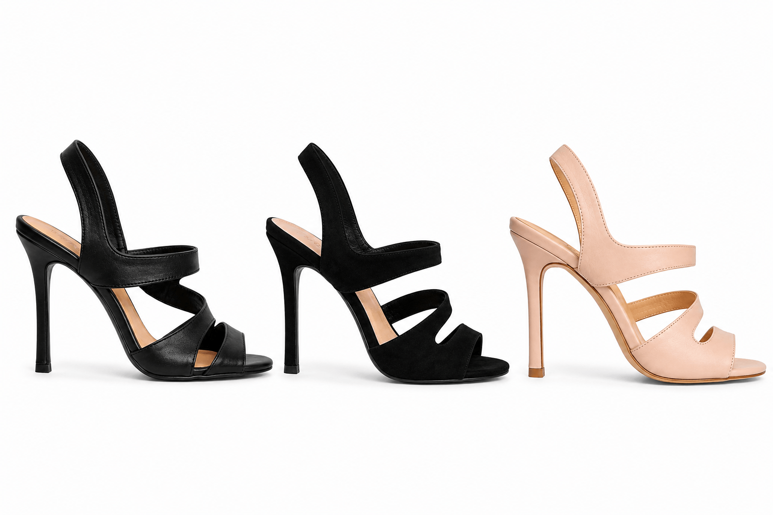 Champagner Rosé – LiBEAU Damen High Heel Riemchensandalen in Schwarz Leder, Schwarz Wildleder und Nudé Leder, Farbübersicht alle Varianten | LiBEAU
