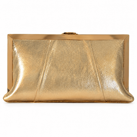 Wedding Clutch Gold – Goldene Abendtasche mit strukturiertem Metallic-PU, goldenem Rahmen und Druckknopfverschluss, Frontansicht | LiBEAU
