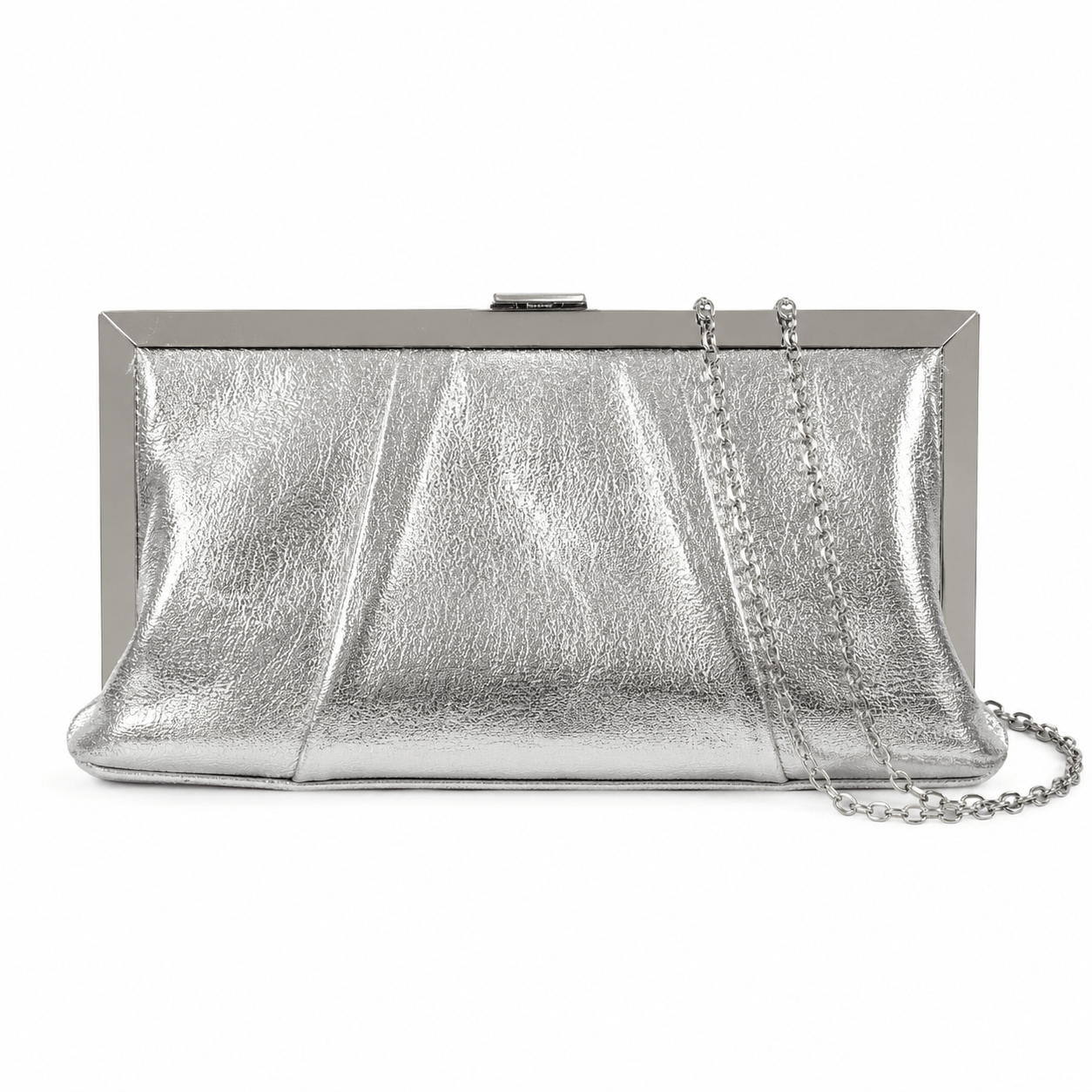 Wedding Clutch Silver – Silberne Clutch mit abnehmbarer Silberkette und silbernem Metallrahmen, Frontansicht | LiBEAU
