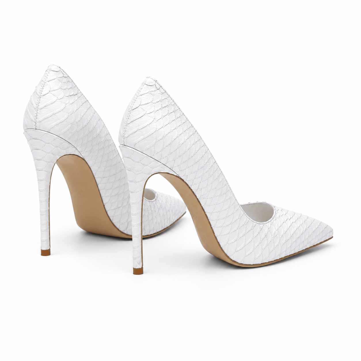 White Lady Pumps – LiBEAU Damen High Heel Pumps in Weiß aus Leder in Snake-Optik, Produktansicht | LiBEAU
