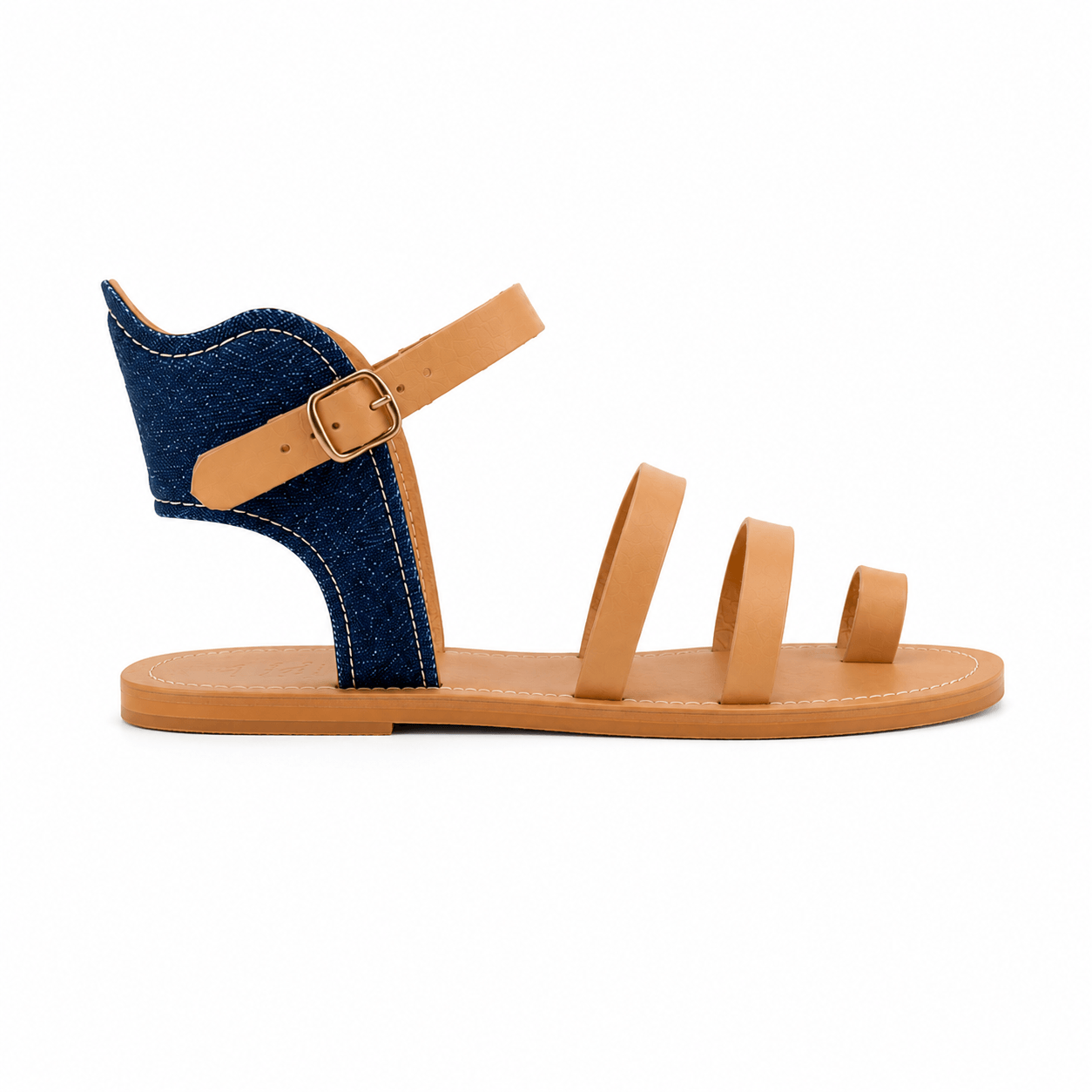Winged Sandals – Ledersandalen mit Denim-Flügel, Seitenansicht Flügeldetail | LiBEAU

