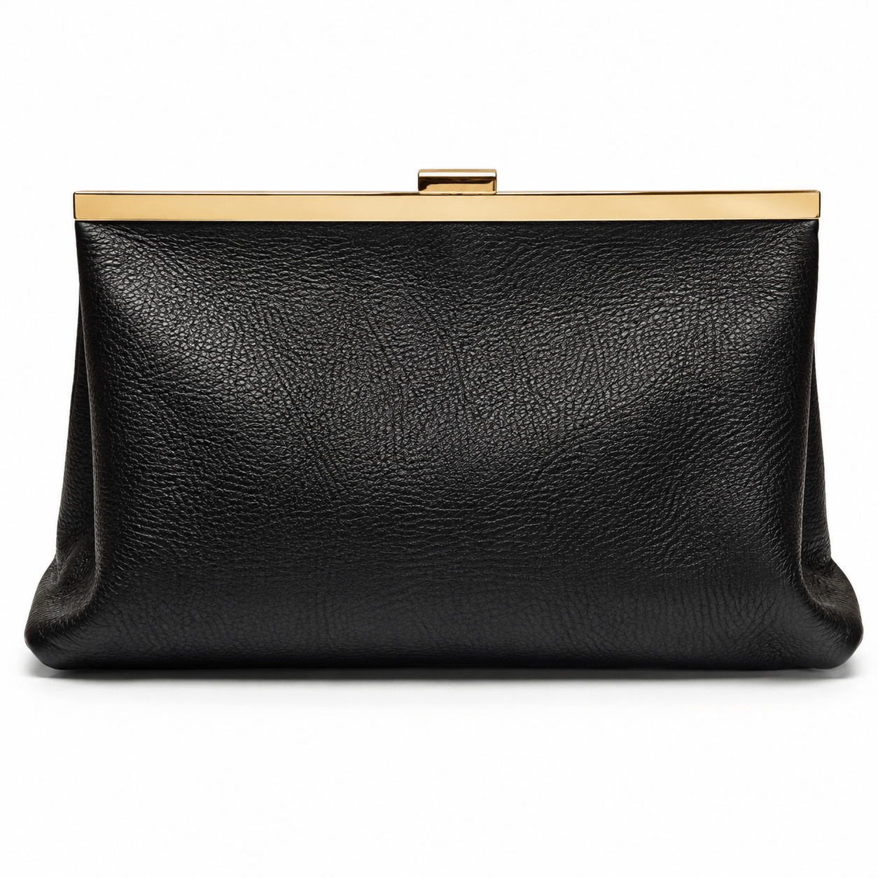 Zebrina Clutch – LiBEAU Damen Clutch Schwarz Leder genarbte Textur, goldener Bügelverschluss-Rahmen, Rückansicht | LiBEAU
